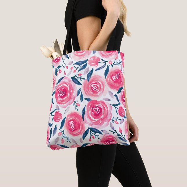 Bolso De Tela Patrón de Rosas de acuarela floral rosa (Detalle)