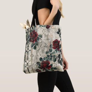 Bolso De Tela Patrón de Rosas de Jardín Gótico de Victoria
