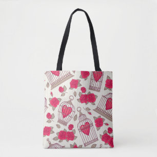 Bolso De Tela Patrón de Rosas de jaulas de aves florales