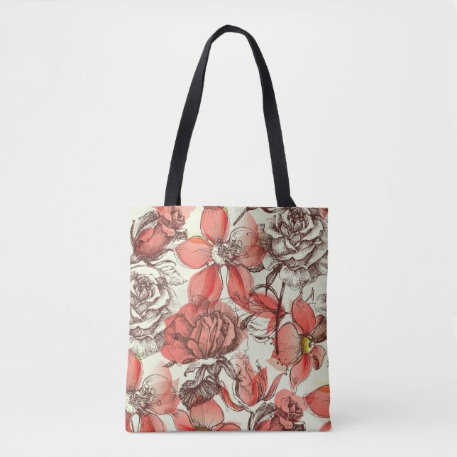 Bolso De Tela Patrón de rosas rojas estilo retro (Anverso)