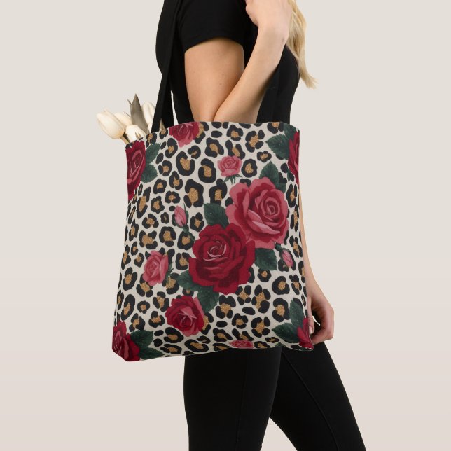 Bolso De Tela Patrón de Rosas Rojas Leopardo (Detalle)