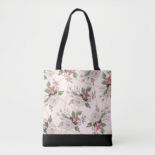 Bolso De Tela Patrón de rosas rosados (Anverso)
