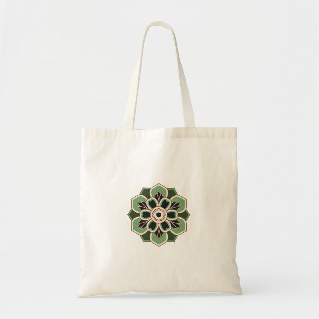 Bolso De Tela patrón de roseta verde vintage (Frente)