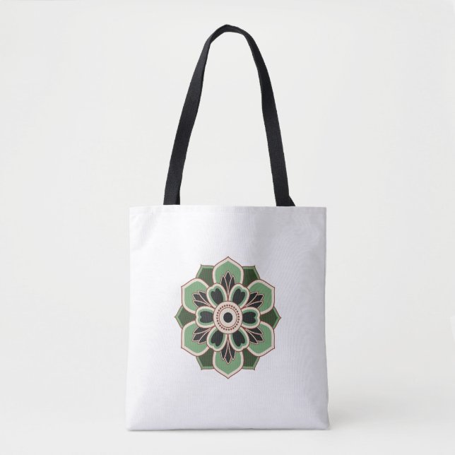 Bolso De Tela patrón de roseta verde vintage (Anverso)