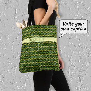 Bolso De Tela Patrón de ruedas de bicicleta personalizado texto 