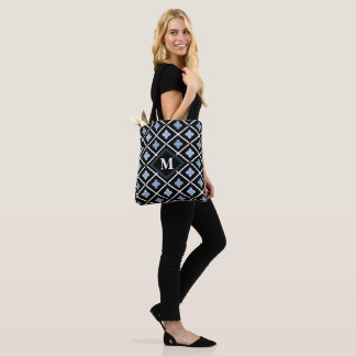 Bolso De Tela Patrón de sakura azul monograma oriental