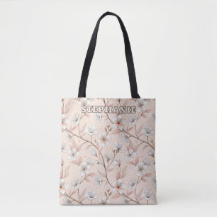 Bolso De Tela Patrón de Sakura con flores de cerezo rosa sobre r
