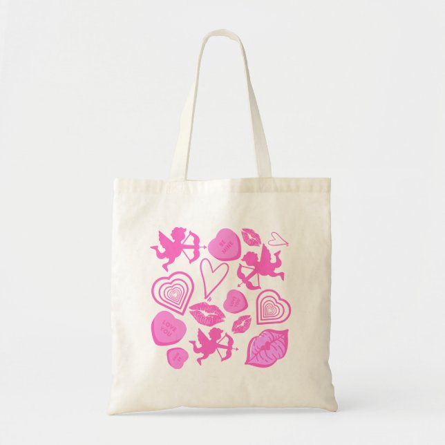 Bolso De Tela Patrón de San Valentín rosa (Frente)