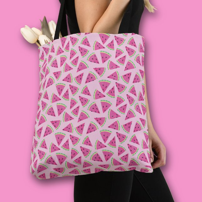 Bolso De Tela Patrón de sandía rosa (Pink watermelon fruit all over print tote bag)