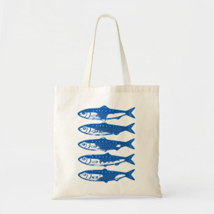 Bolso De Tela Patrón de sardinas azules Arte costero minimalista