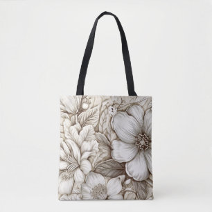 Bolso De Tela Patrón de Sepia Floral Vintage (15)