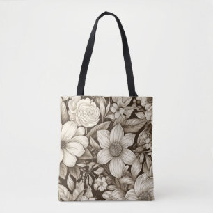 Bolso De Tela Patrón de Sepia Floral Vintage (7)