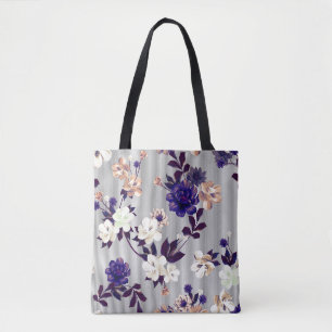 Bolso De Tela Patrón de silueta negra de las flores de primavera