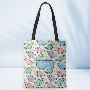 Bolso De Tela Patrón de siluetas de dinosaurios pixelados de Pas
