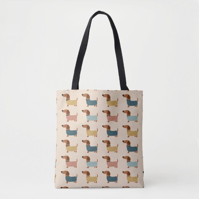 Bolso De Tela Patrón de suéter acogedor para Dachshund (Anverso)
