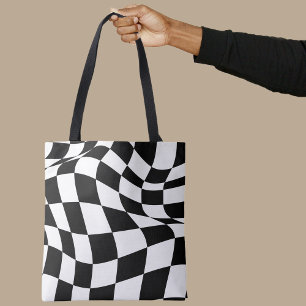 Bolso De Tela Patrón de tablero de ajedrez/cuadros ondulados en