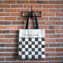 Bolso De Tela Patrón de tablero de ajedrez pintado de negro pers