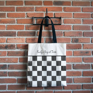 Bolso De Tela Patrón de tablero de ajedrez pintado de negro pers