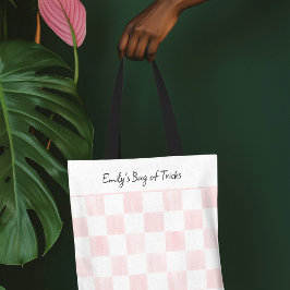 Bolso De Tela Patrón de tablero de ajedrez pintado de rosa perso