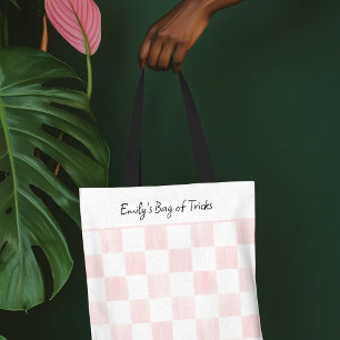 Bolso De Tela Patrón de tablero de ajedrez pintado de rosa perso