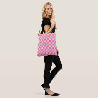 Bolso De Tela Patrón de tablero de ajedrez retro beige y rosa