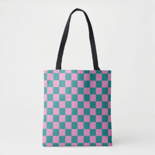 Bolso De Tela Patrón de tablero de ajedrez rosa y verde