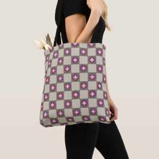 Bolso De Tela Patrón de tablero de cheques floral rosa
