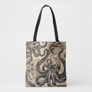 Bolso De Tela Patrón de tatuaje de cráneo de octopus en mosaico