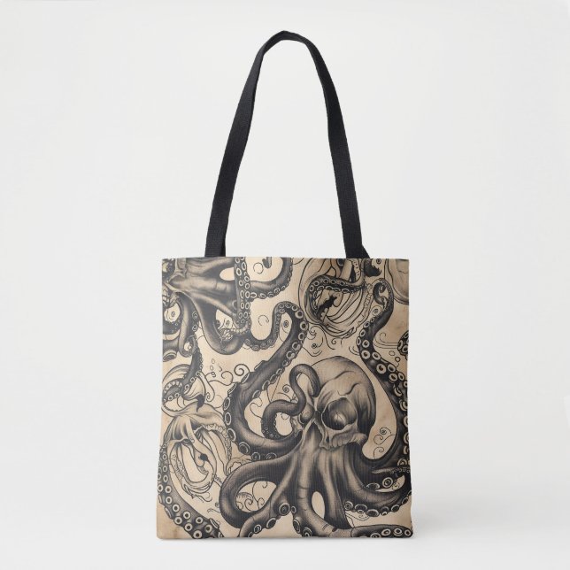 Bolso De Tela Patrón de tatuaje de cráneo de octopus en mosaico (Anverso)