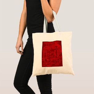 Bolso De Tela Patrón de tecnología de placa de circuito rojo ret