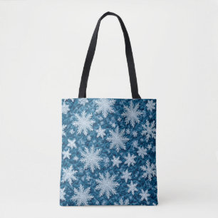 Bolso De Tela Patrón de terciopelo azul y blanco copos de nieve