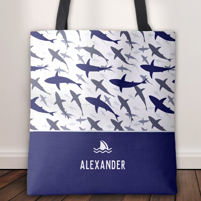 Bolso De Tela Patrón de tiburón azul y blanco con nombre Boy (Subido por el creador)