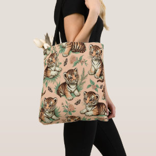 Bolso De Tela Patrón de tigre de bebé de cosecha blanca