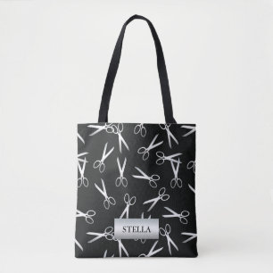 Bolso De Tela Patrón de tijeras plateadas Nombre personalizado