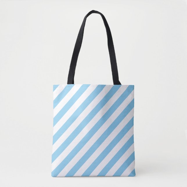 Bolso De Tela Patrón de tiras diagonales grandes azul y blanco (Anverso)