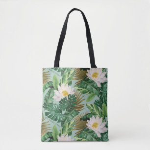 Bolso De Tela Patrón de toldo tropical blanco