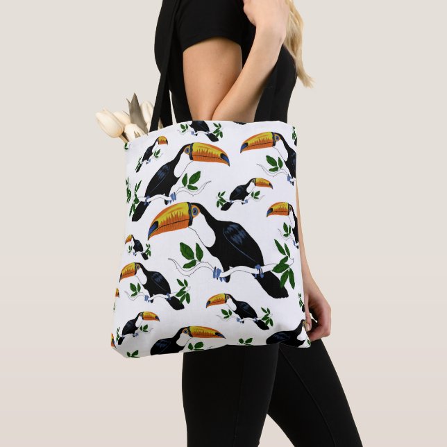 Bolso De Tela Patrón de Toucanes Tropicales - Diseño de Jungla J (Detalle)