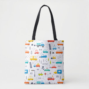 Bolso De Tela Patrón de tráfico de coches de colores reducidos