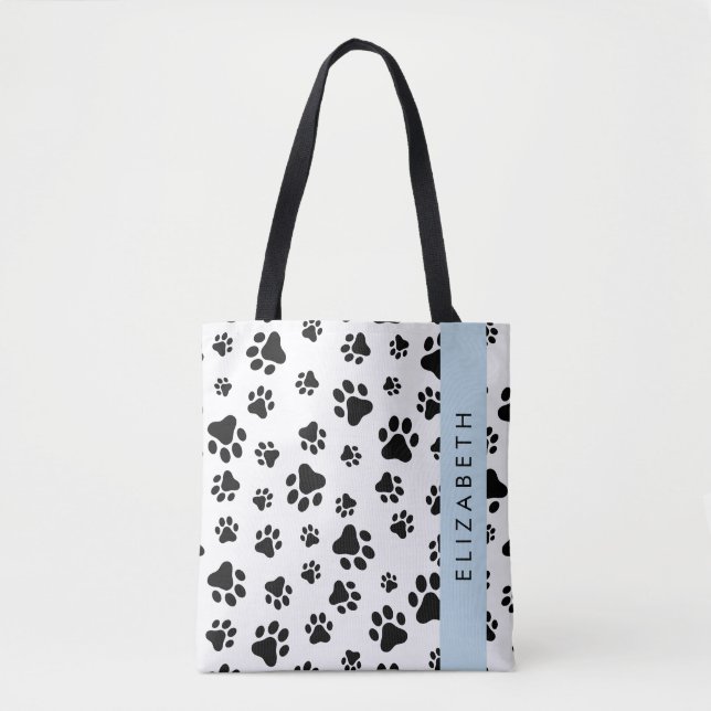 Bolso De Tela Patrón de traza, garras de perro, negro y blanco,  (Anverso)