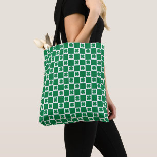 Bolso De Tela Patrón de trébol de Shamrock verde y blanco contro
