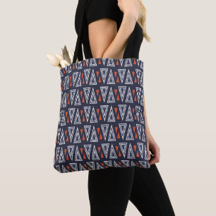 Bolso De Tela Patrón de triángulos geométricos azul oscuro y roj