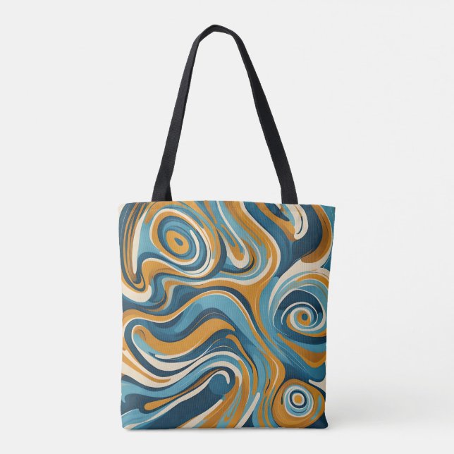 Bolso De Tela Patrón de Trippy Azul de Swirl Ochre Liquido (Reverso)