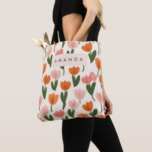 Bolso De Tela Patrón de tulipán de manantial cúbico personalizad
