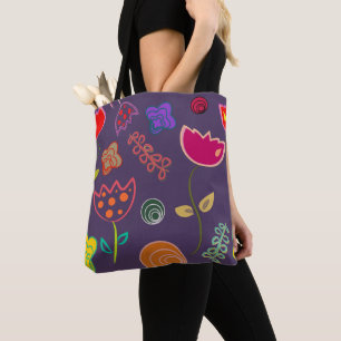 Bolso De Tela Patrón de Tulipán Divertido Púrpura