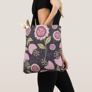 Bolso De Tela Patrón de tulipán floral rosado grande
