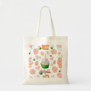 Bolso De Tela Patrón de unicornio de Cupakes Pink