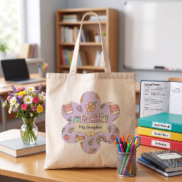 Bolso De Tela Patrón de útiles escolares de maestro morado