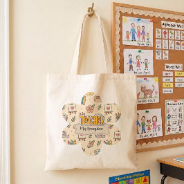 Bolso De Tela Patrón de útiles escolares para maestros pastel