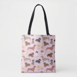 Bolso De Tela patrón de variedad dachshund en rosa