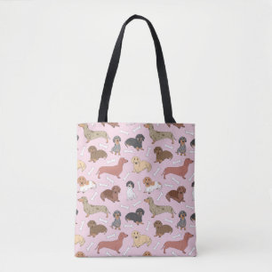 Bolso De Tela patrón de variedad dachshund en rosa